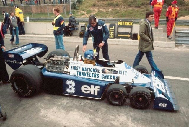 Ronnie Peterson, Tyrrell P34, with Ken Tyrrell at Zolder in 1977.