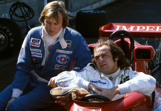 Ronnie Peterson and Gunnar Nilsson at the Japanese Grand Prix in Fuji on 23 October 1977.