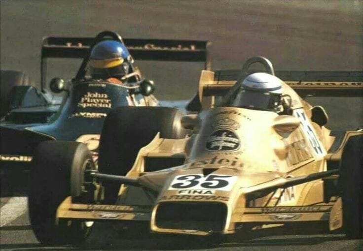 Riccardo Patrese leads Ronnie Peterson at the Swedish Grand Prix at Anderstorp on 17 June 1978.