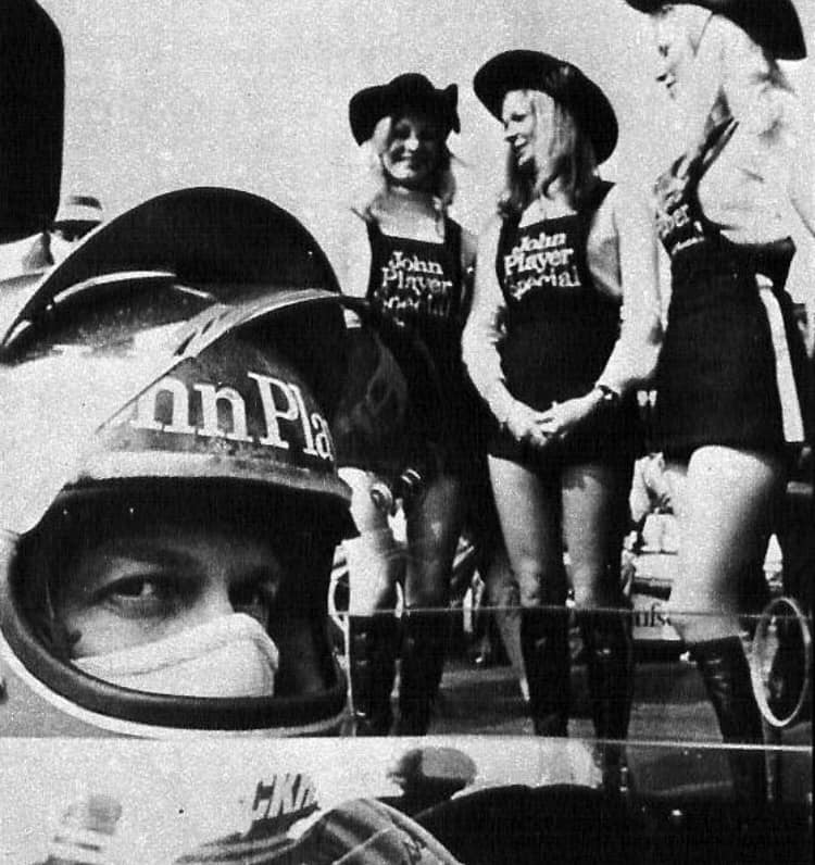 Ronnie Peterson and the JPS grid girls circa 1974.