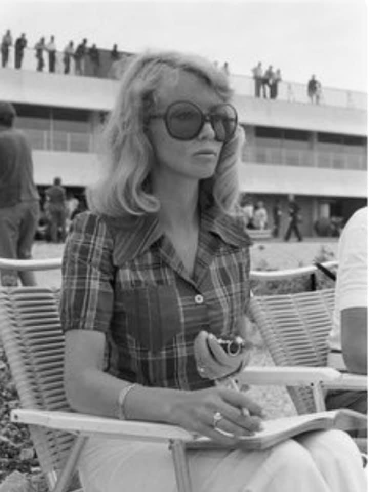 Barbro Peterson, left, keeps times for husband Ronnie at the French Grand Prix in Paul Ricard on 04 July 1971.