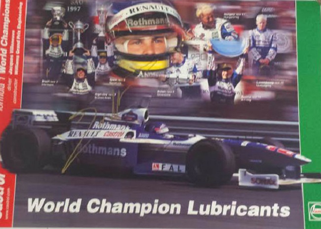 A Castrol Lubricants poster with the Williams of Jacques Villeneuve.