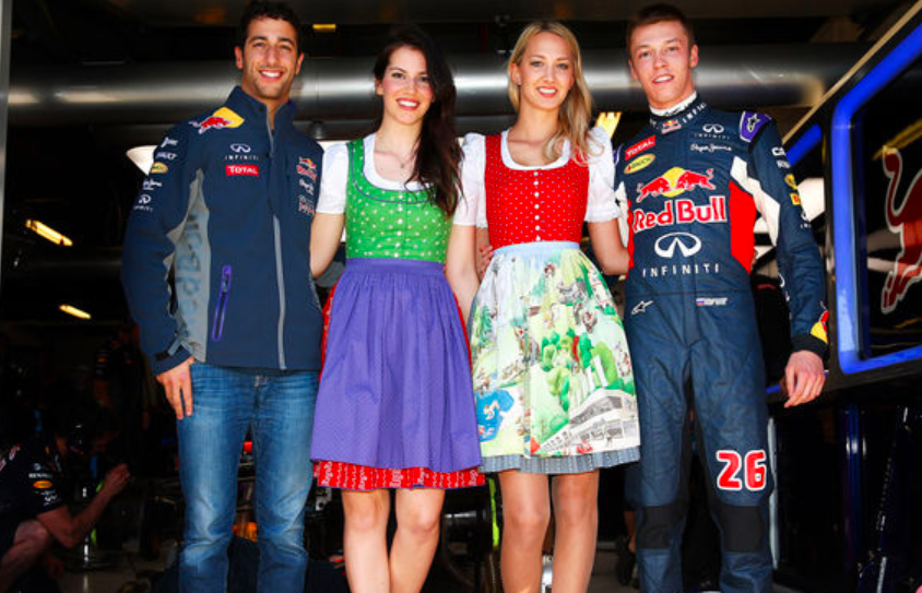Daniel Ricciardo, Daniil Kvyat and two girls in Austria.