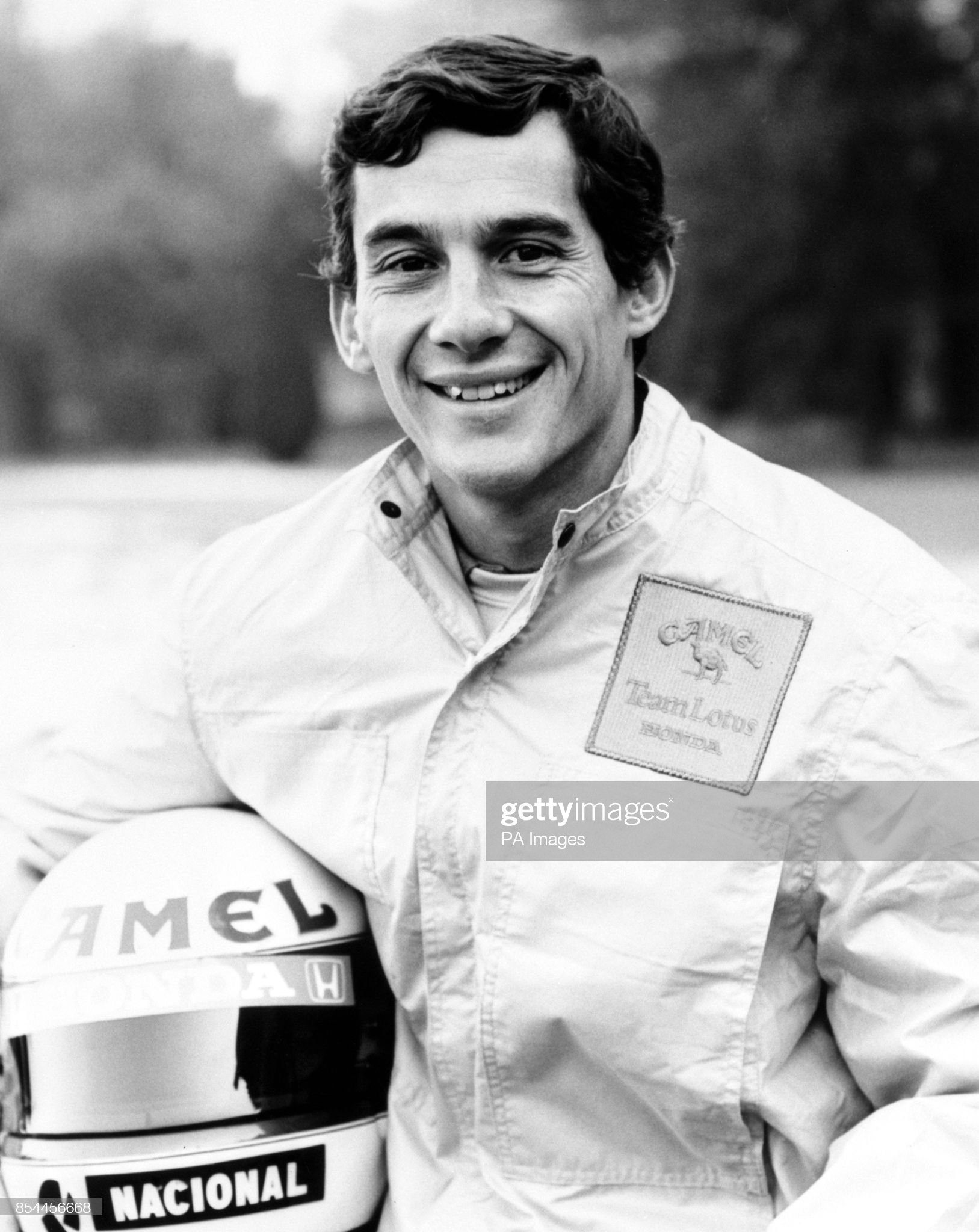 Ayrton Senna, 27, who is again driving for Lotus this season under their new sponsor 'Camel Cigarettes' and with new engines by Honda, on 24 July 1987. 