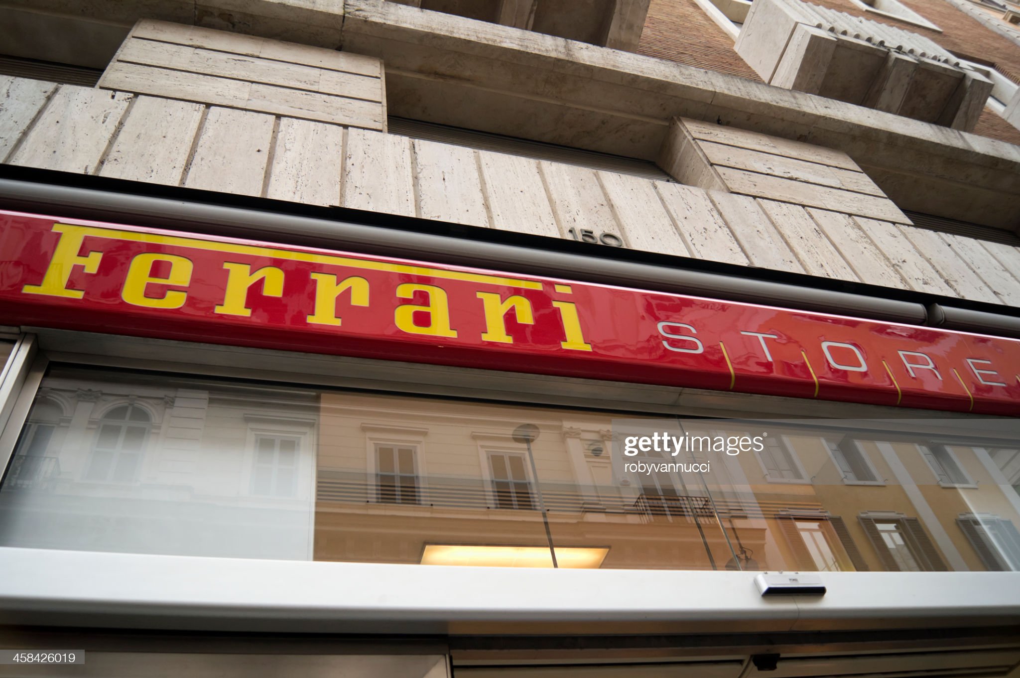 Ferrari store sign on the ground floor of a condominium in Rome, Italy, on 14 March 2011. 