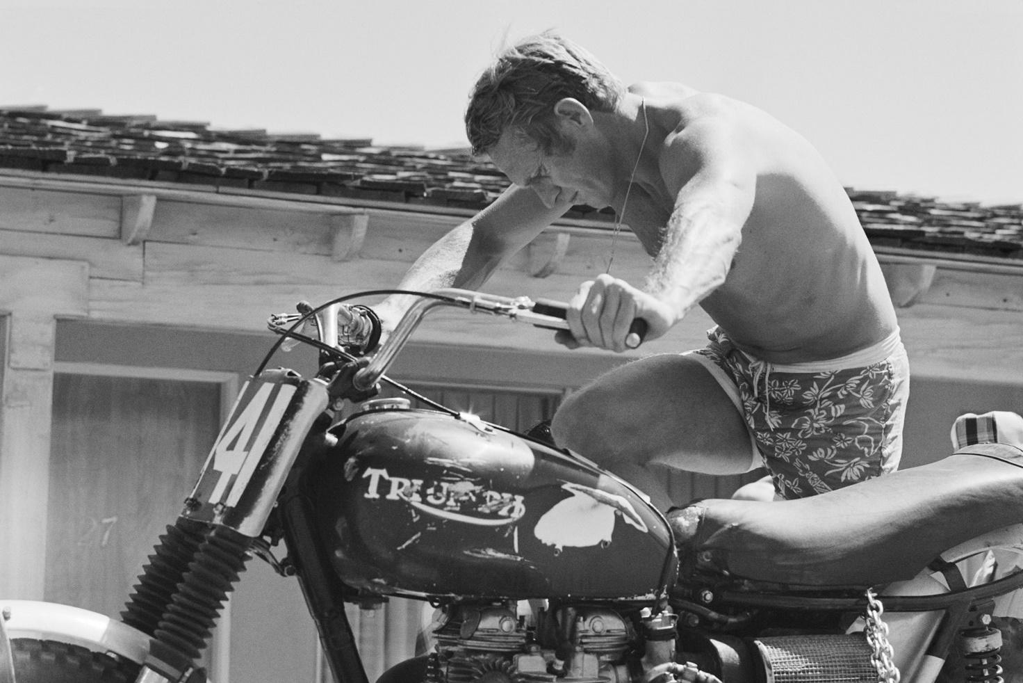 Steve McQueen and his Triumph Bonneville.