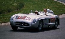 Moss demonstrating a Mercedes-Benz 300 SLR at the Nürburgring in 1977.