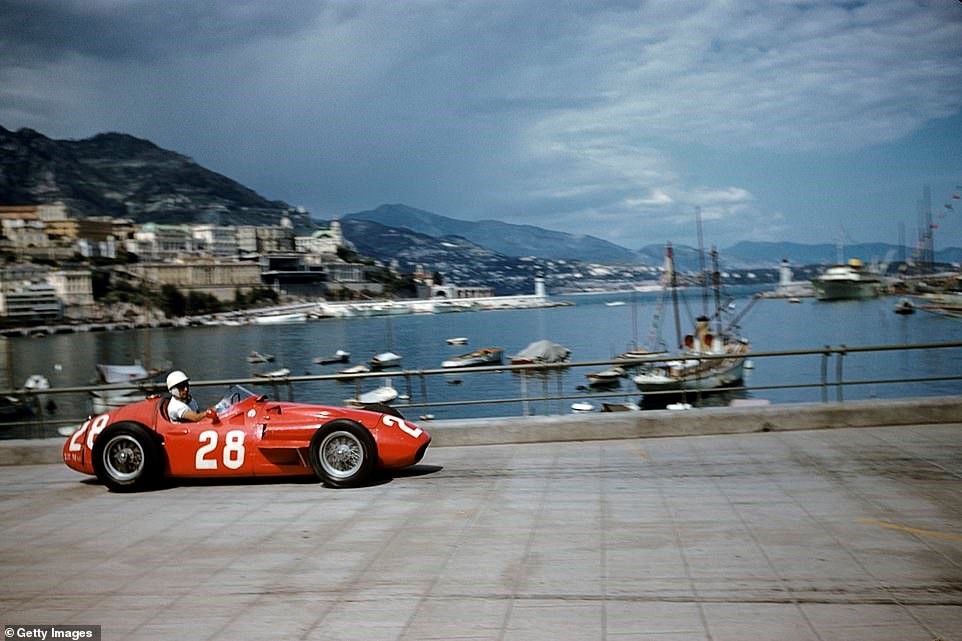 Moss races during the Monaco Grand Prix in 1956, five years before his famous triumph on the Monte Carlo circuit.