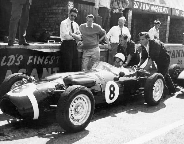Moss at the wheel of a Ferguson racing car in 1961. 