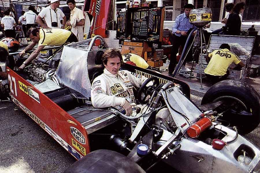 Gilles Villeneuve in his Ferrari.