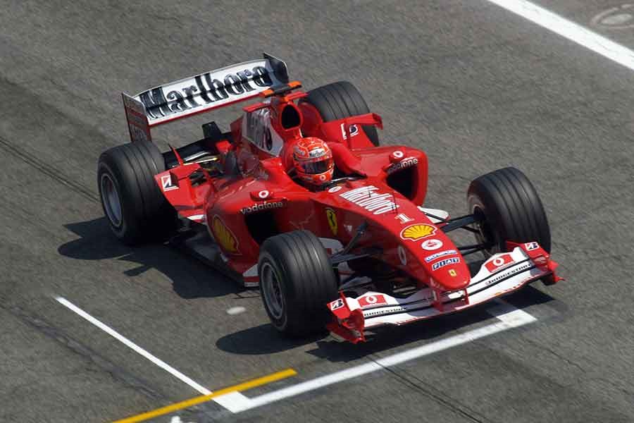 Rubens Barrichello driving the Ferrari F2004 at the 2004 San Marino Grand Prix.