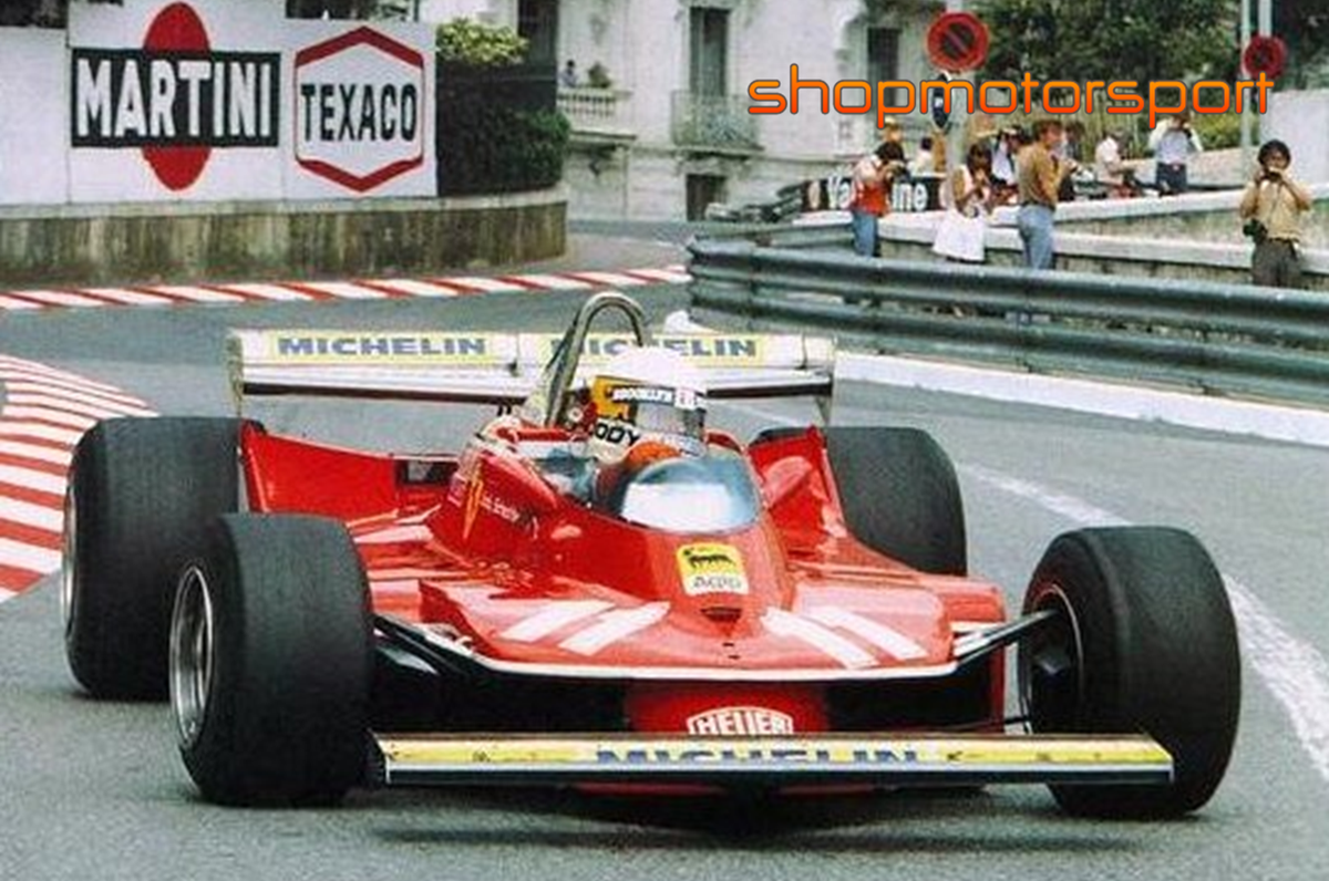 Jody Scheckter at the 1979 Monaco GP in a Ferrari 312 T4.