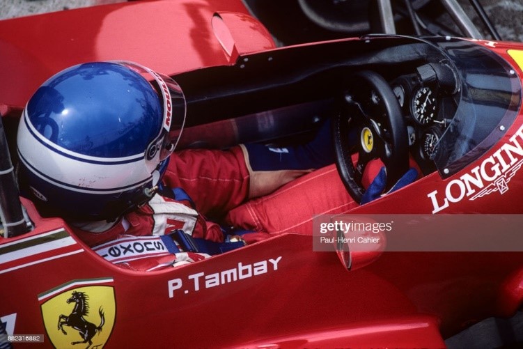 Patrick Tambay in the cockpit of his Ferrari 126 C2 during practice for the 1982 German Grand Prix in Hockenheim. 