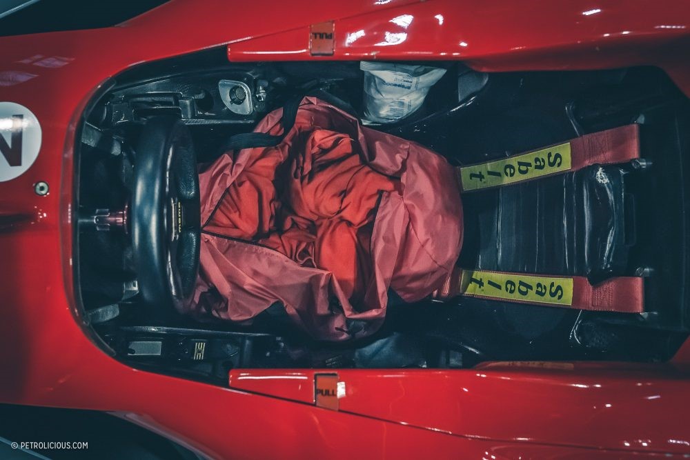 The cockpit of a Ferrari.