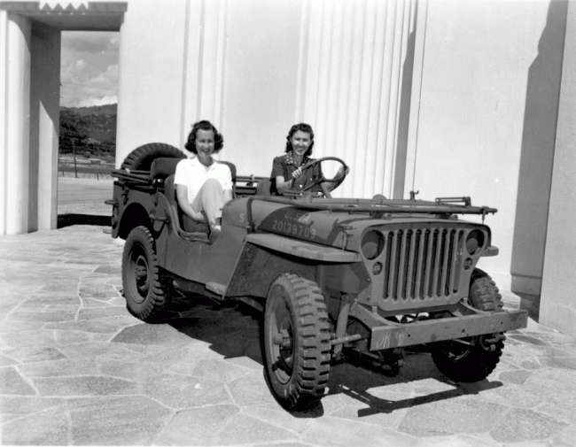 From the Hawaii War Records Depository, the two women shown below in this Ford GPW were the only women authorized in Hawaii to drive jeeps as of November 1942.