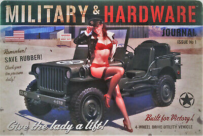 Military & Hardware Army Jeep girl metal plaque.