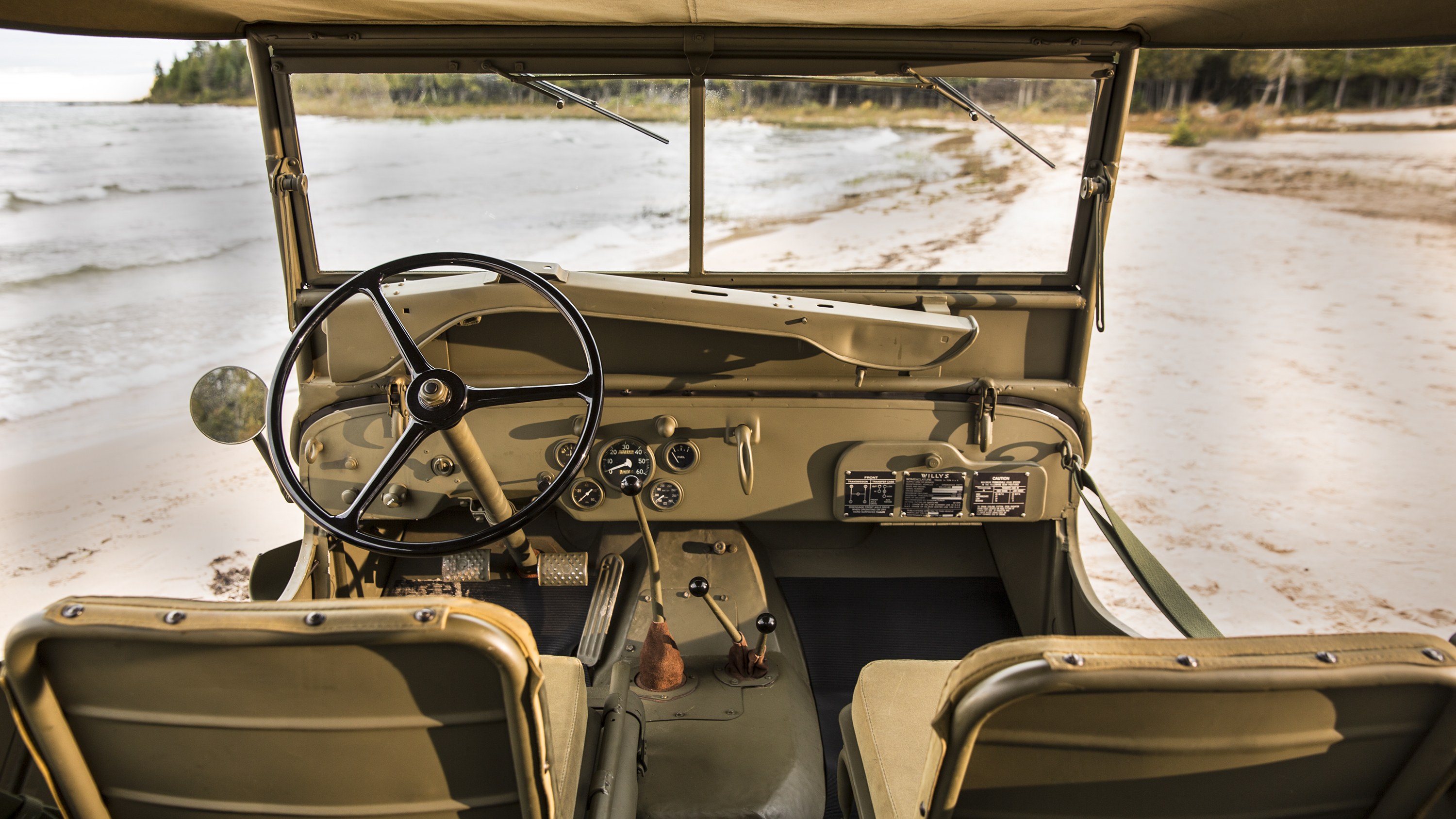 The interior of a Willys jeep.