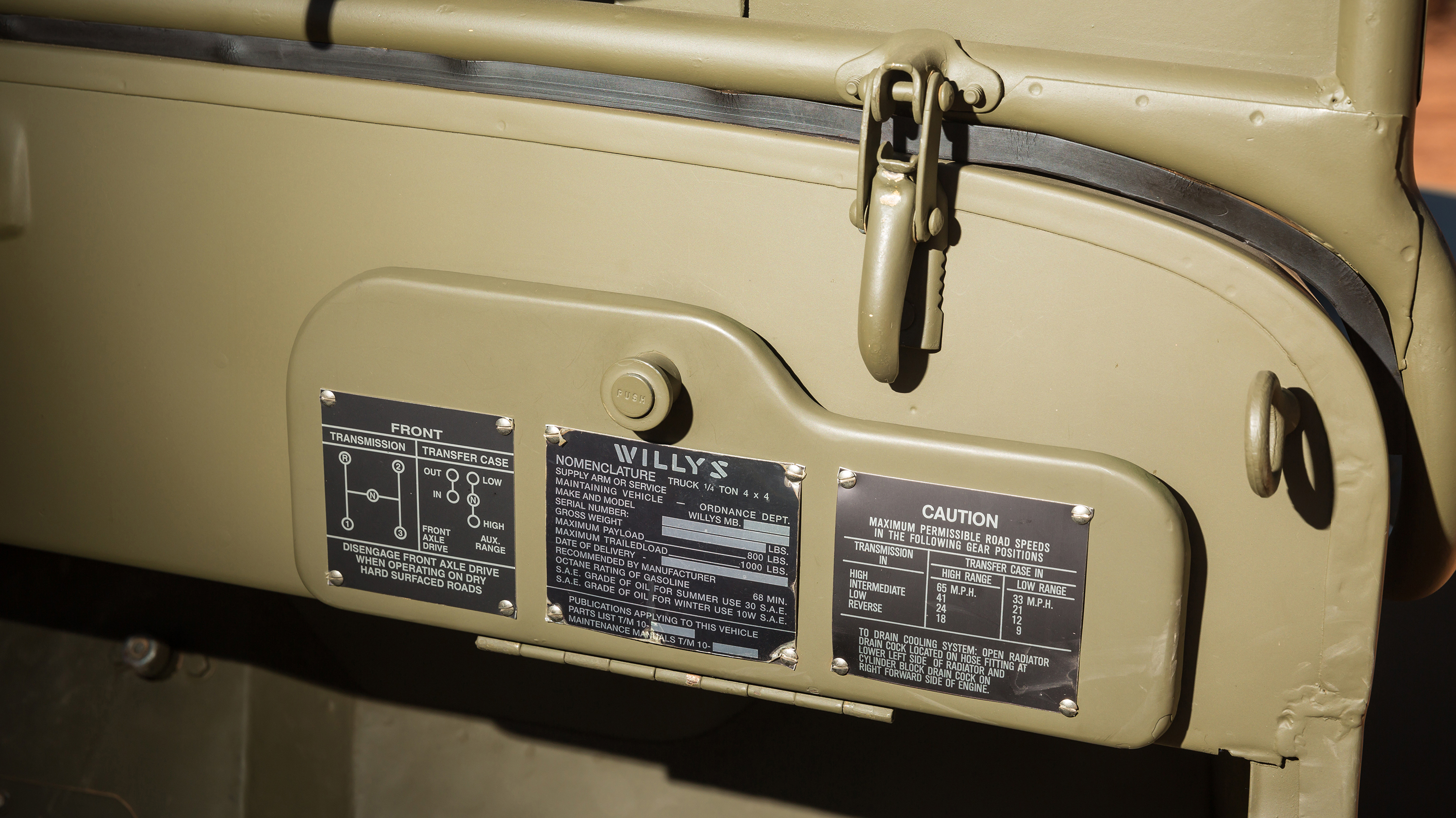 The interior of a Willys jeep.