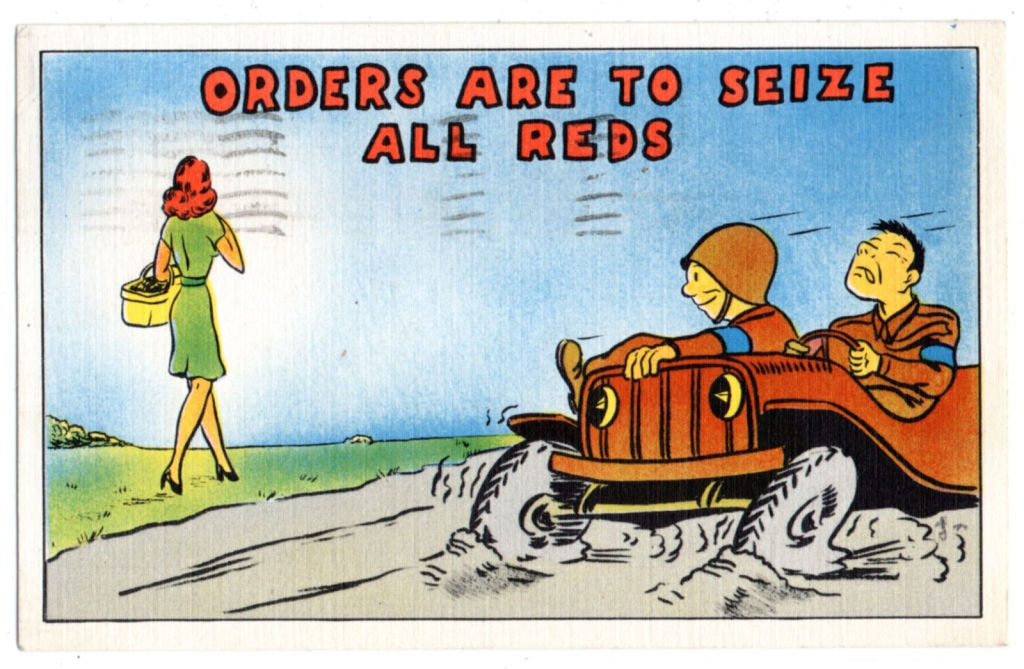 1943 ‘seize all reds’ postcard.