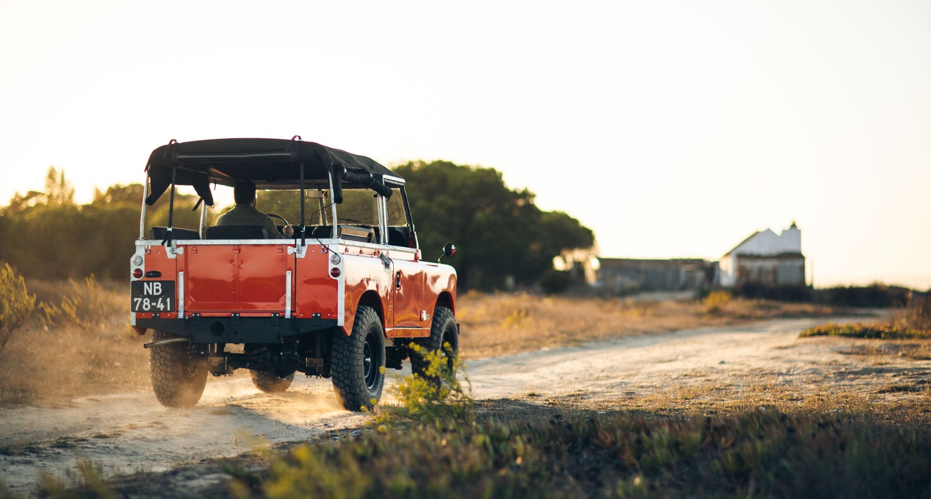 A red Land Rover.