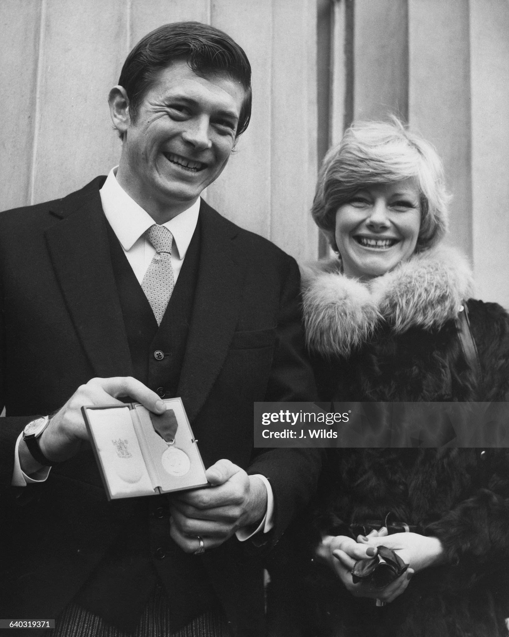 David Purley and his first wife Jane after his investiture at Buckingham Palace in London, 26th February 1974. He received the George Medal for bravery after his attempt to save fellow driver Roger Williamson.