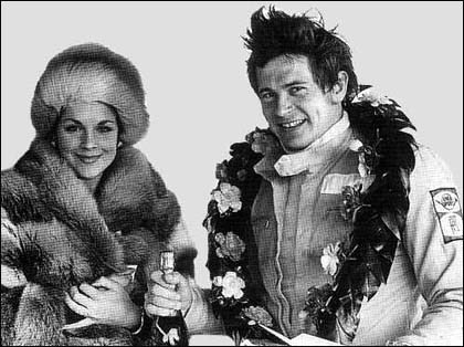 David Purley after winning an F3 race at Chimaj in 1970, aged 25. David's helmet hair pre-empt typical British male hairstyles by about 30 years.