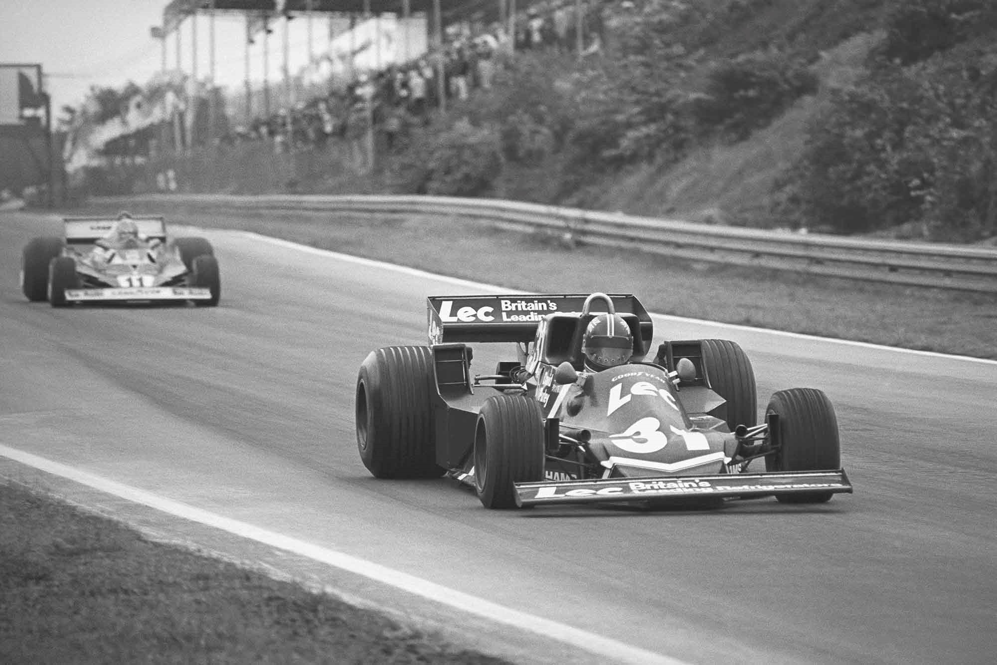 Purley leads Niki Lauda at Zolder ’77, the Austrian accused the Brit of being a ‘rabbit’ due to his driving standards. 