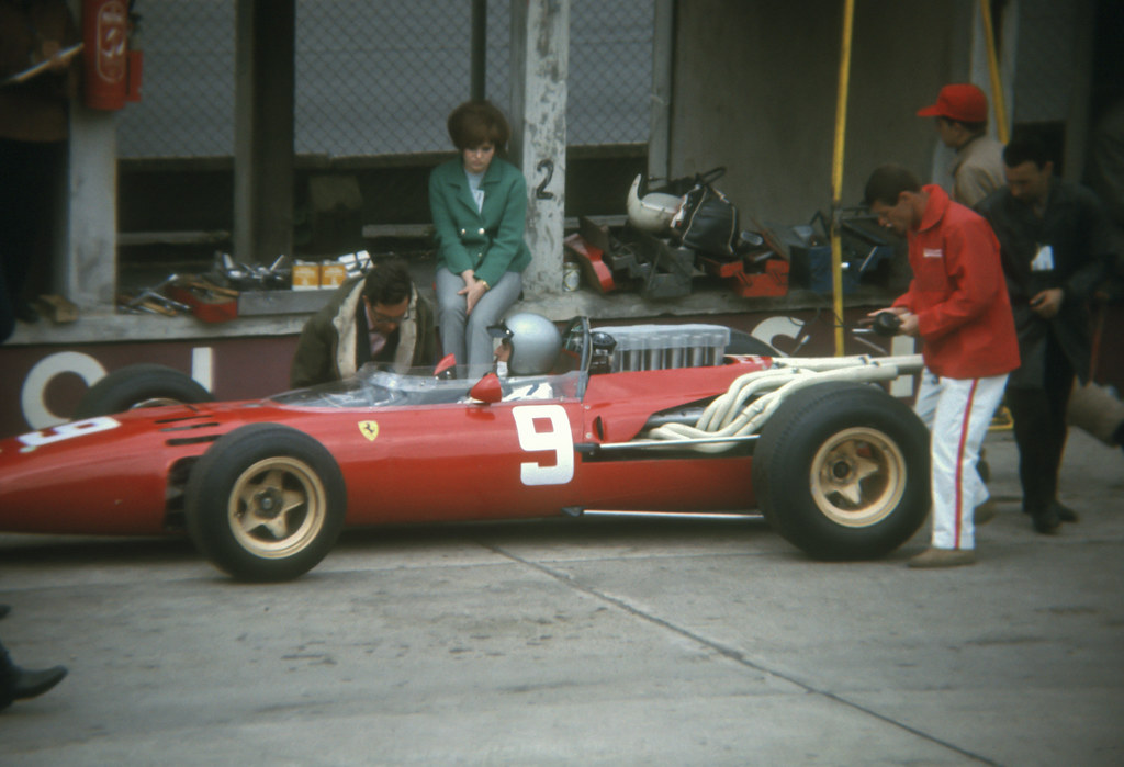 Lorenzo Bandini, Ferrari, with Mauro Forghieri at Nurburgring in 1966.