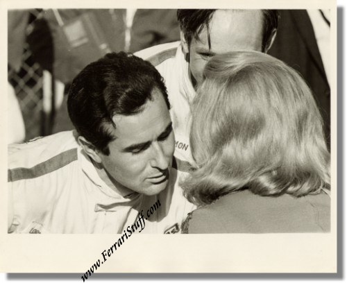 Lorenzo Bandini and Chris Amon being congratulated by Miss Firebird 1967, Edwina “Winkie” Louise, at the Daytona 24 Hours on 05 February 1967.