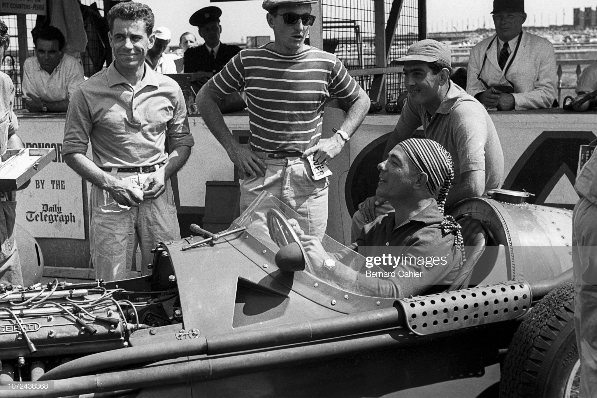 Jean Behra, Andre Simon, Roberto Mieres, Luigi Musso, Maserati 250F, Grand Prix of Great Britain, Aintree Motor Racing Circuit, 16 July 1955. 