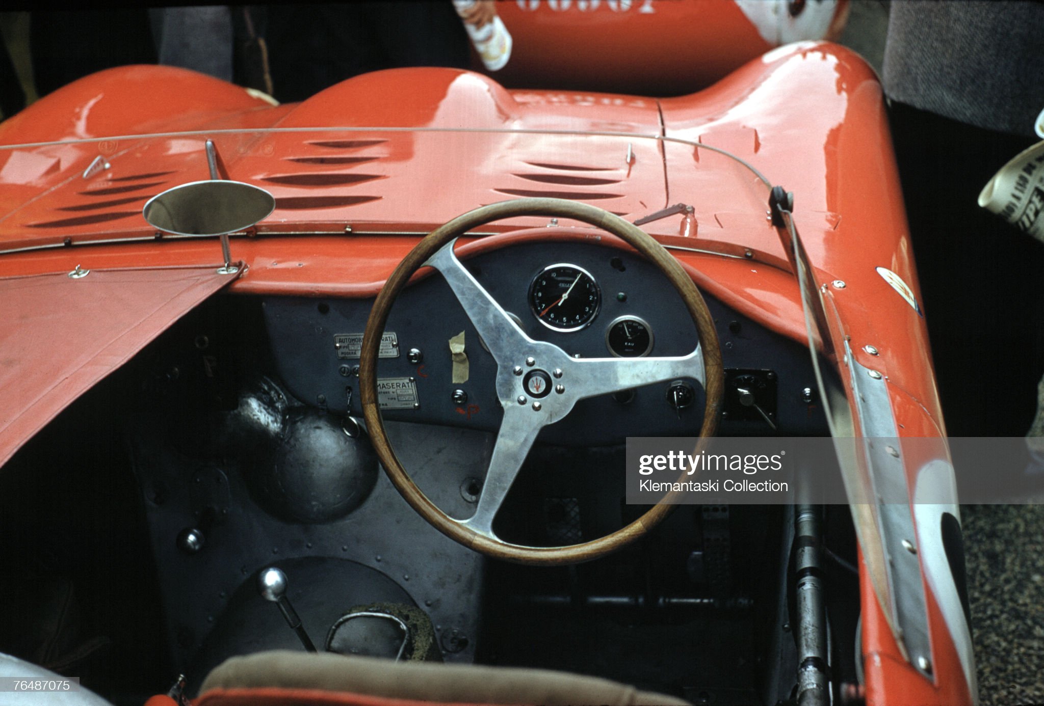 Cockpit of the Maserati 450S which will be driven by Jean Behra and Andre Simon in the 24 Hours of Le Mans.