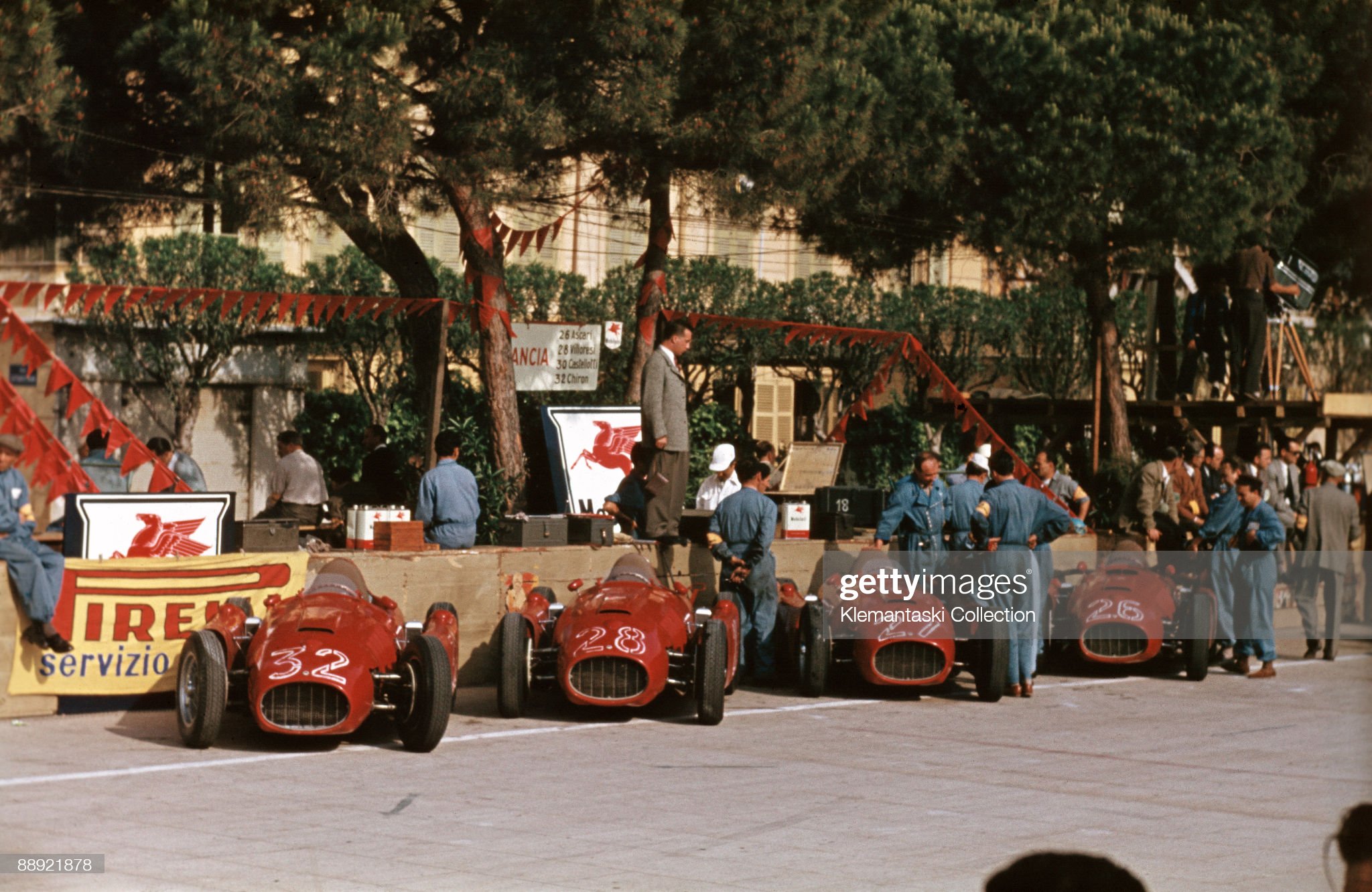 The Monaco Grand Prix, Monte Carlo, May 22, 1955. The Lancia team cars lined up.