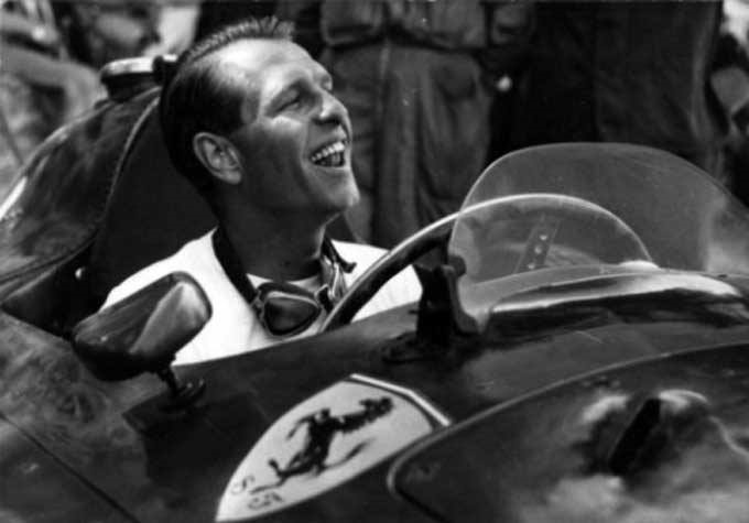 Peter Collins in a Ferrari.