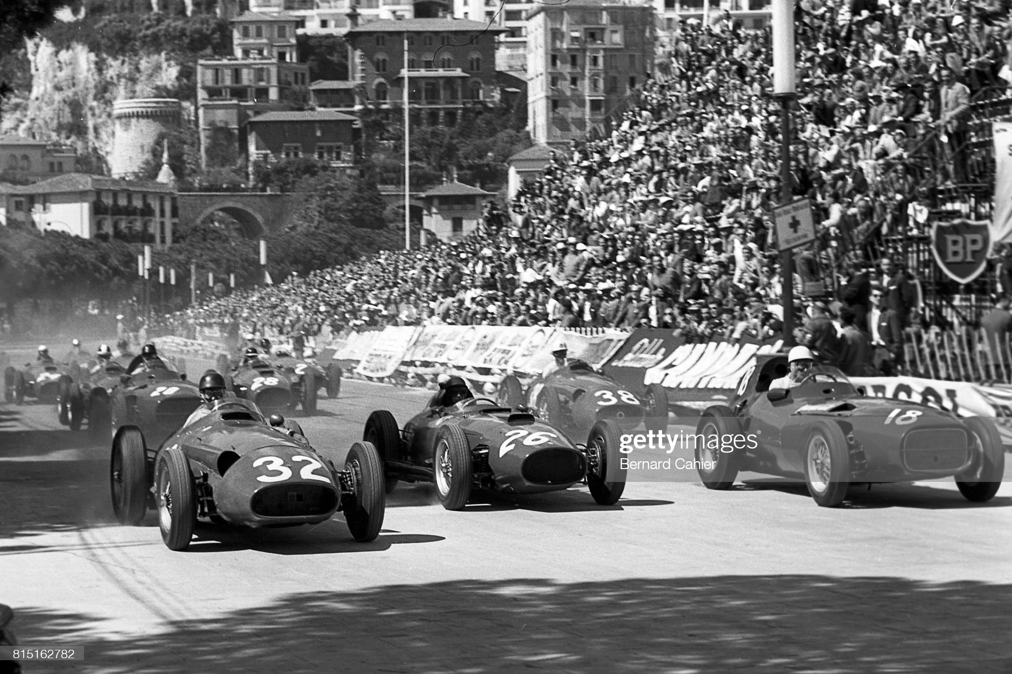 Juan Manuel Fangio, Peter Collins, Stirling Moss, Maserati 250F, Ferrari 801, Grand Prix of Monaco, Monaco, May 19, 1957. 