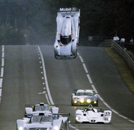Perhaps one of the most iconic images of all time as the Mercedes CLR of Mark Webber flips at Le Mans in 1999.