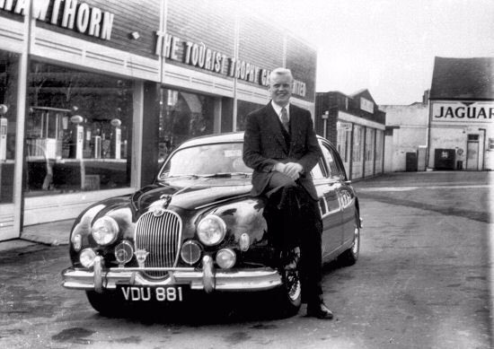 Mike Hawthorn and his Jaguar.