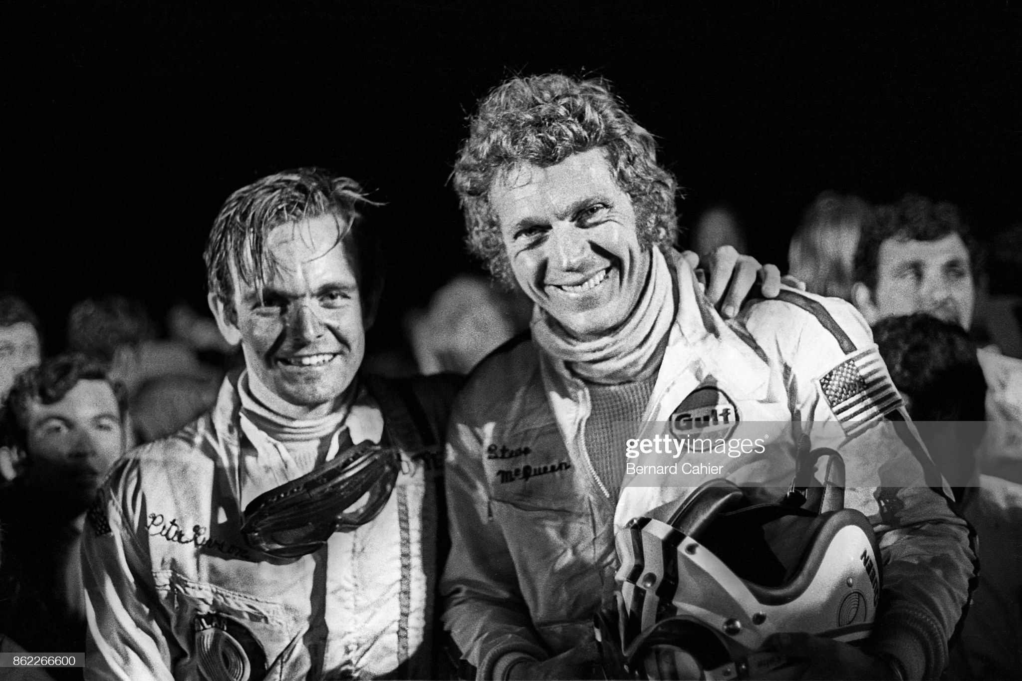 Peter Revson and Steve McQueen at the finish of the 12 Hours of Sebring.