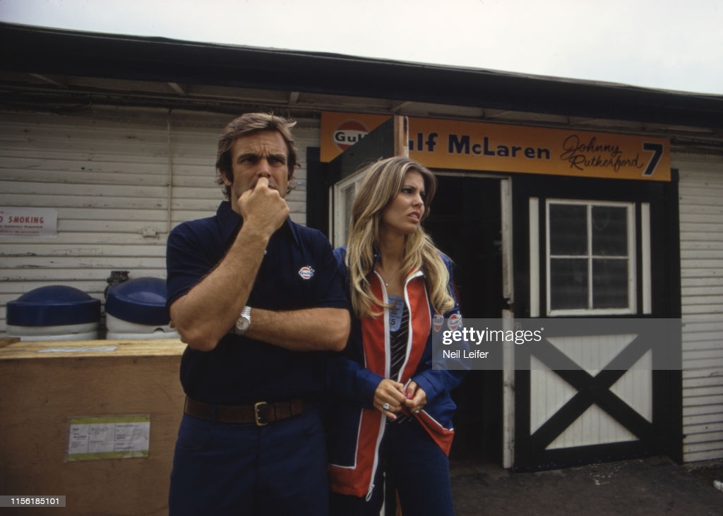 Peter Revson with girlfriend Marjorie Wallace at Indianapolis.