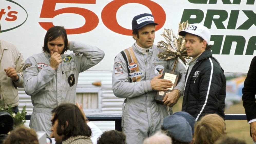 Peter Revson had won the Canadian Grand Prix on September 23, 1973, ahead of Emerson Fittipaldi (left).