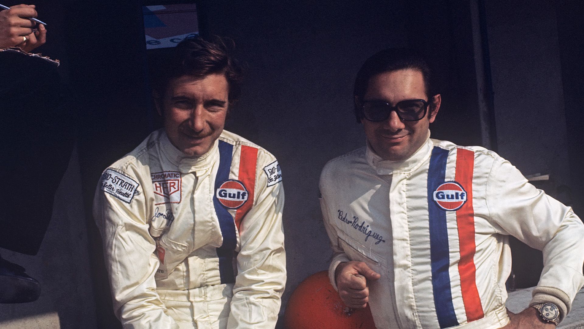 Jo Siffert with Pedro Rodriguez at Monza in 1970.