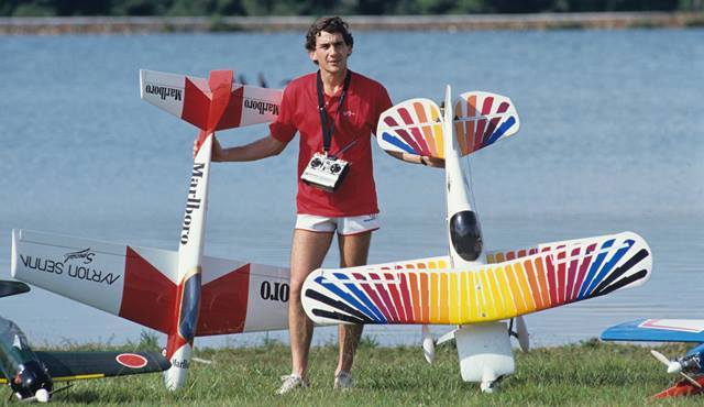 Ayrton Senna with his model planes.