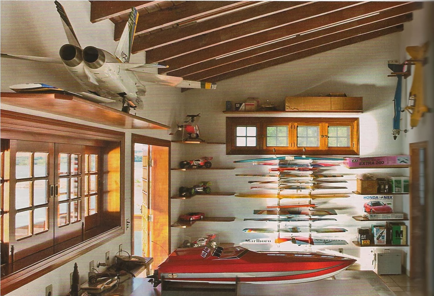 A room full of model planes, boats and cars at Senna's farm.