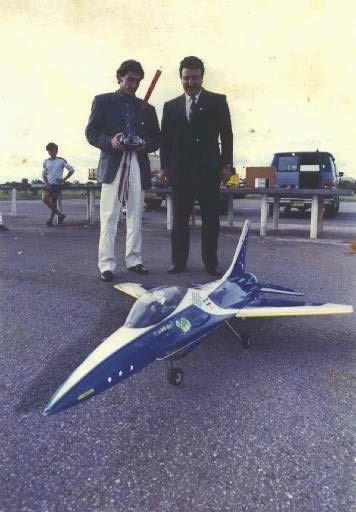 Ayrton Senna with a model plane.