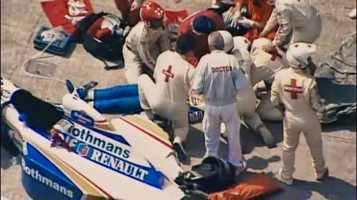 Ayrton Senna and his Williams after the fatal accident.