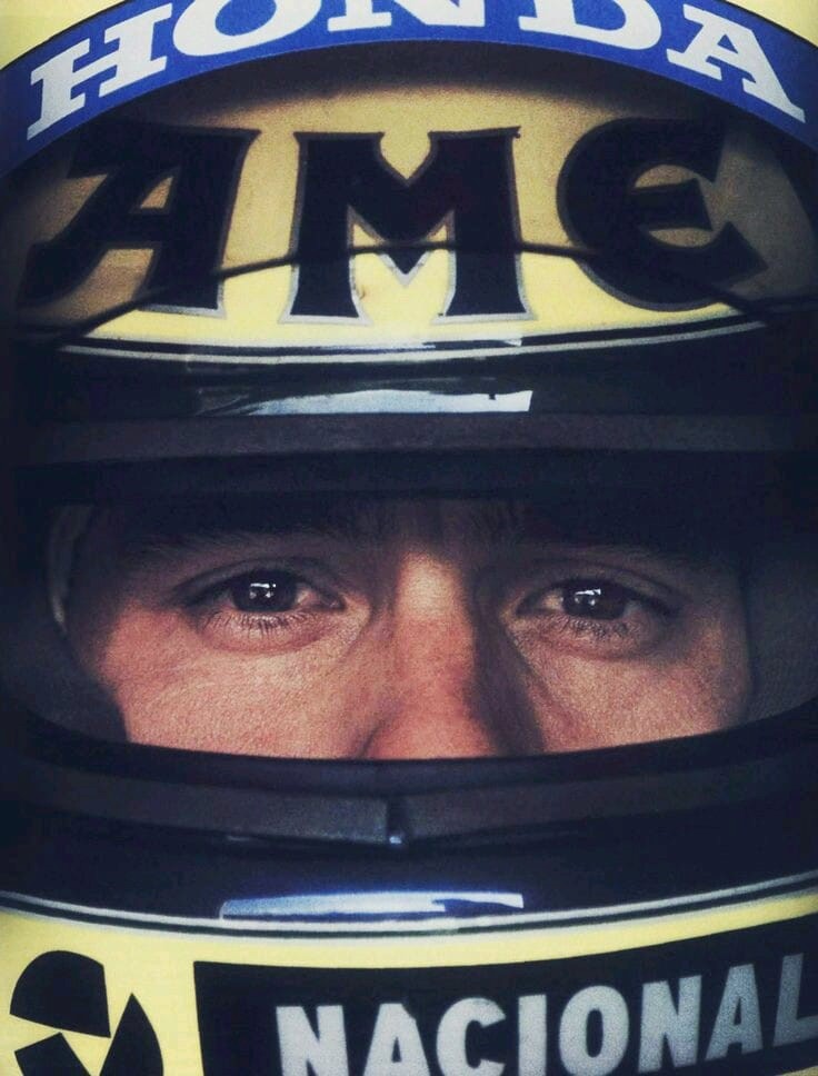 Ayrton Senna wearing his helmet.