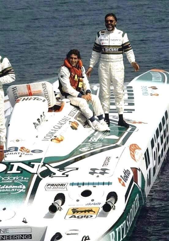 Ayrton Senna on boaard of an offshore.