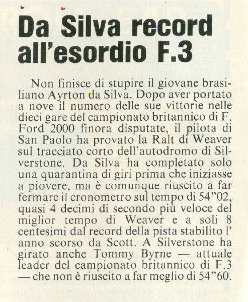 A newspaper talking about Ayrton Senna's debut in F3.