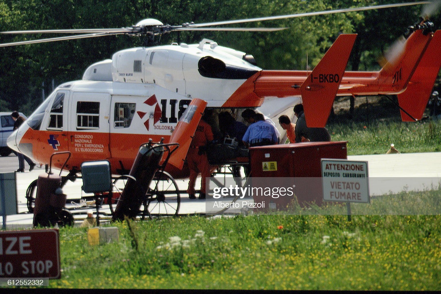 Ayrton Senna arriving at hospital in Bologna by helicopter on May 01, 1994. 