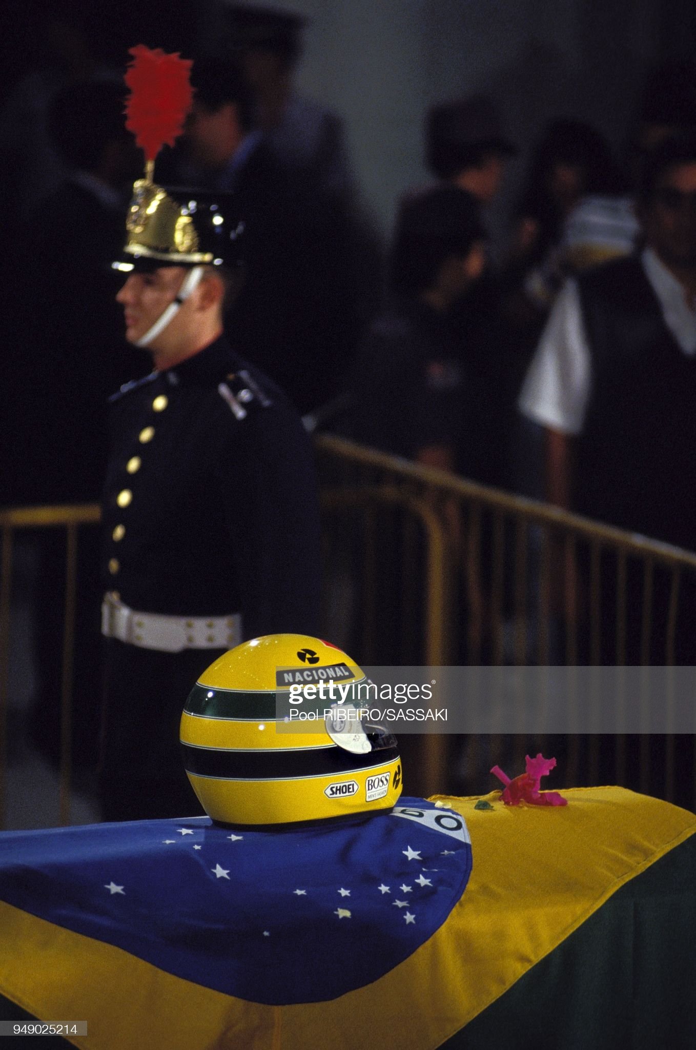 Ayrton Senna's helmet on his coffin.