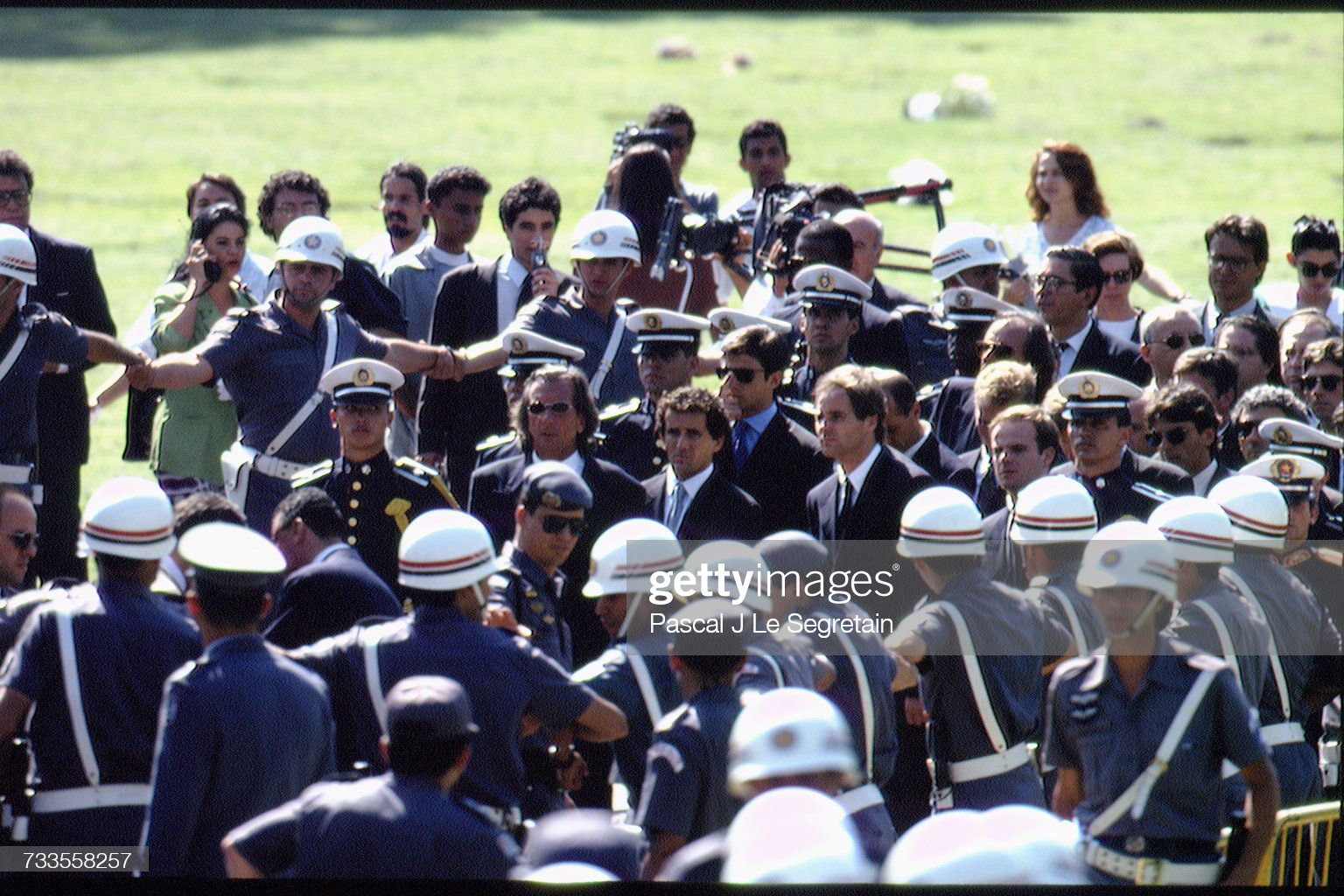 Emerson Fittipaldi, Alain Prost, Gerhard Berger and Rubens Barrichello at the funeral of Ayrton Senna.
